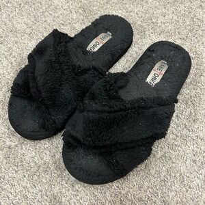 Minnetonka Slipper‎ Slides Women's 7 Black Furry Slip On
